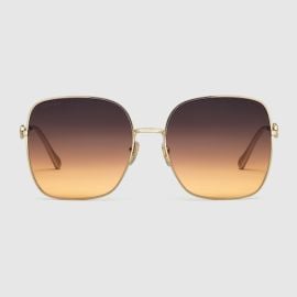 Oversize square-frame sunglasses in gold and multicolor US at Gucci